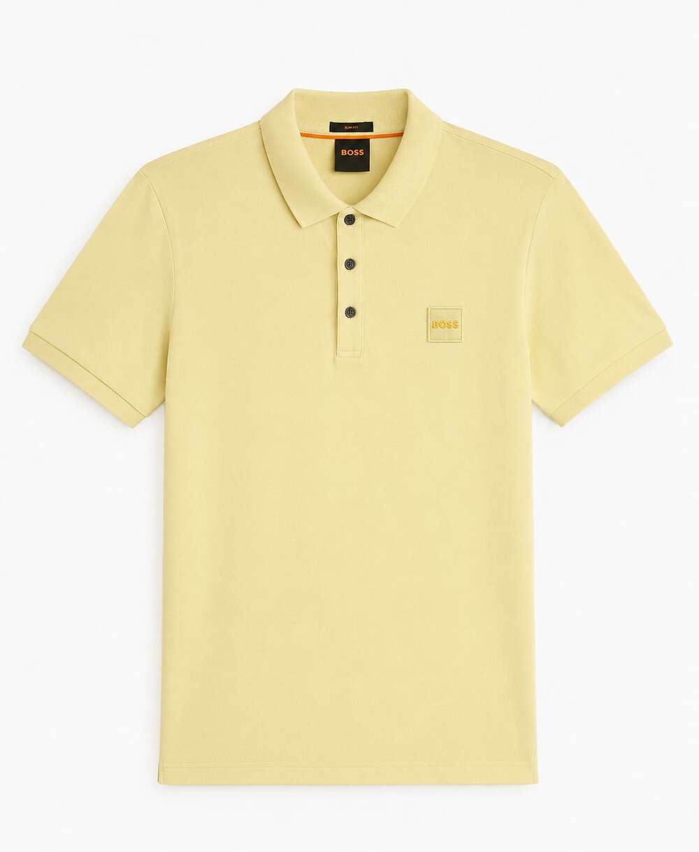 BOSS Stretch-Cotton Slim-Fit Polo Shirt with Logo Patch Yellow XL